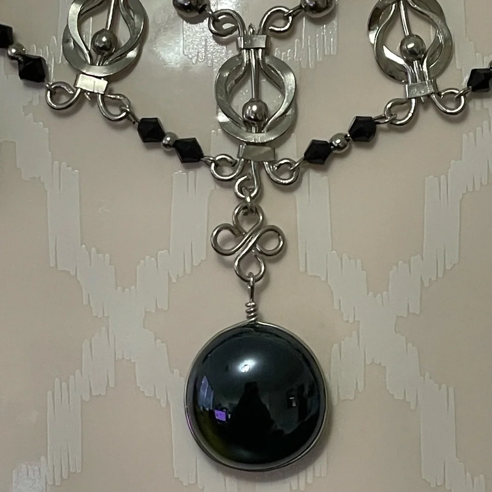 Black and‎ Silver Necklace with Intricate Detailing * Handmade in Thailand